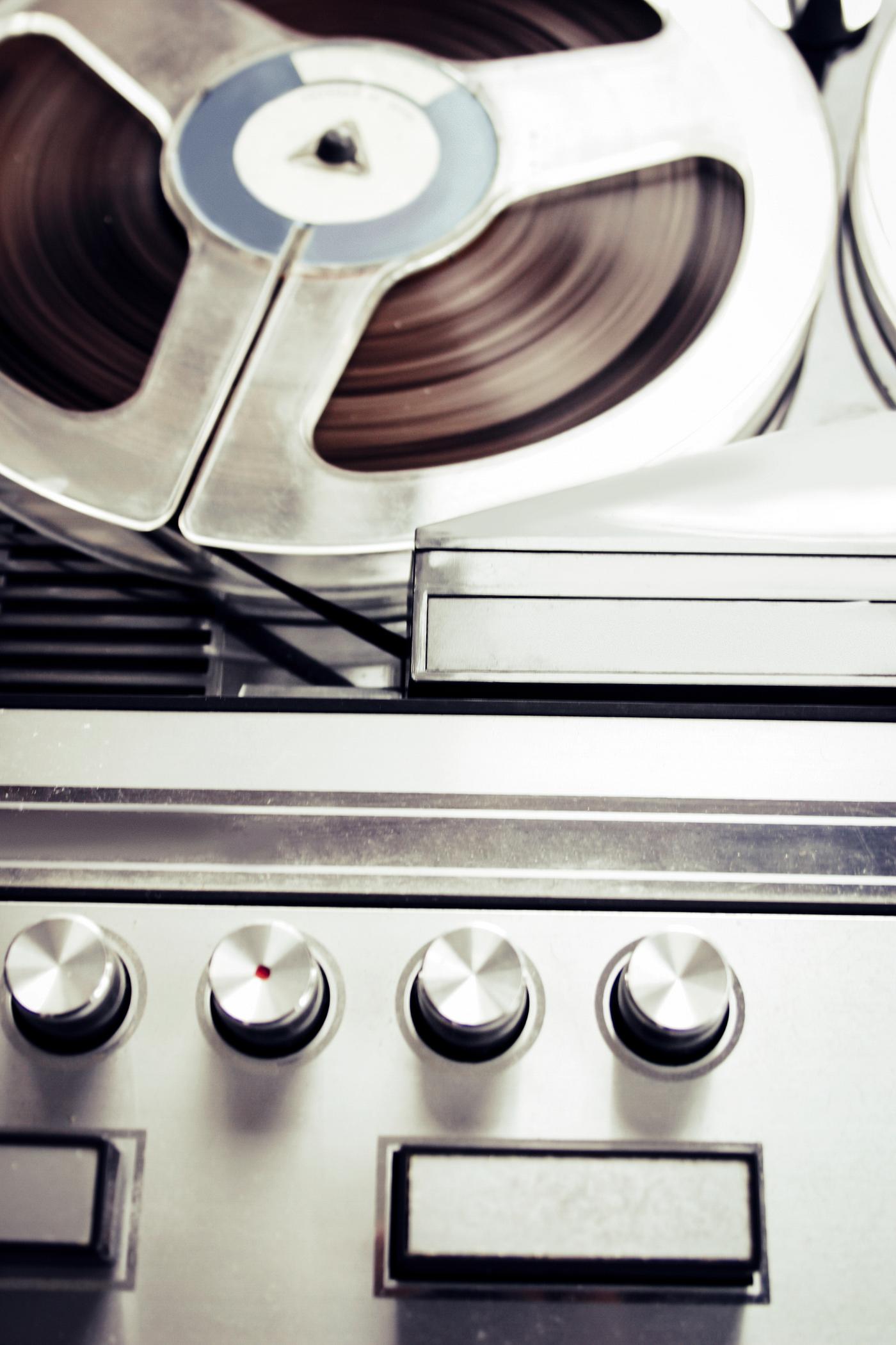 Close up of an analog tape music recorder Close up of an analog tape music recorder