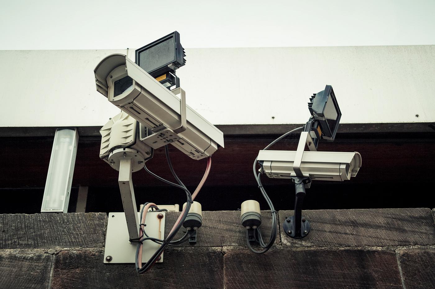 CCTV cameras on a wall for surveillance CCTV cameras on a wall for surveillance