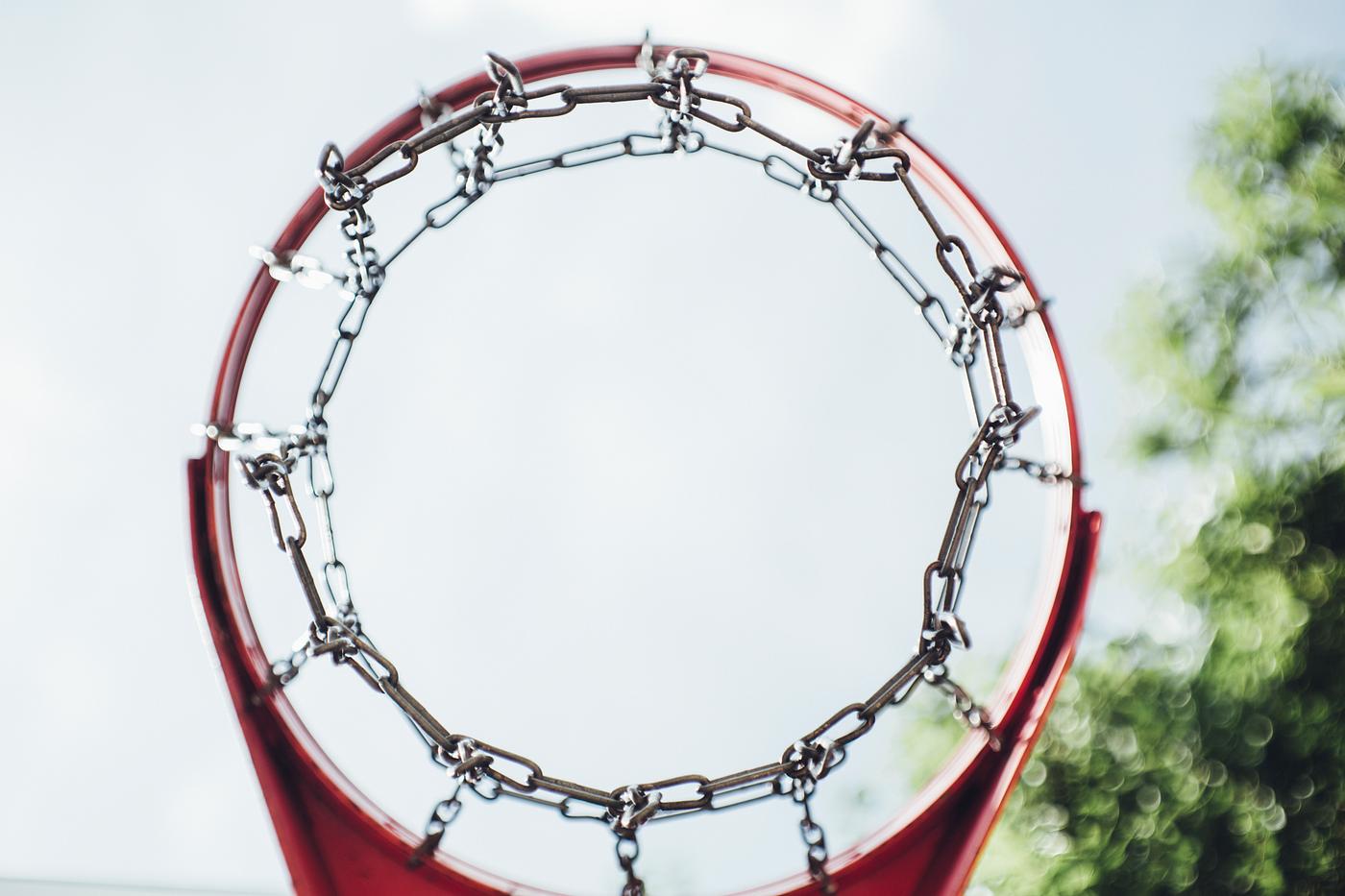 Underneath a basketball hoop Underneath a basketball hoop