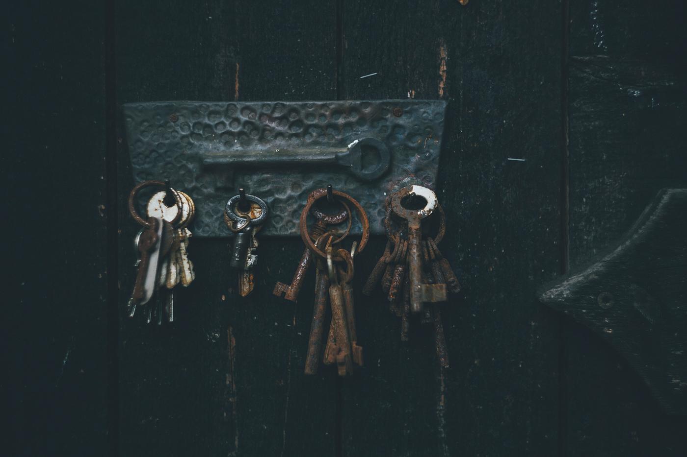 Set of old keys hanging on the wall Set of old keys hanging on the wall