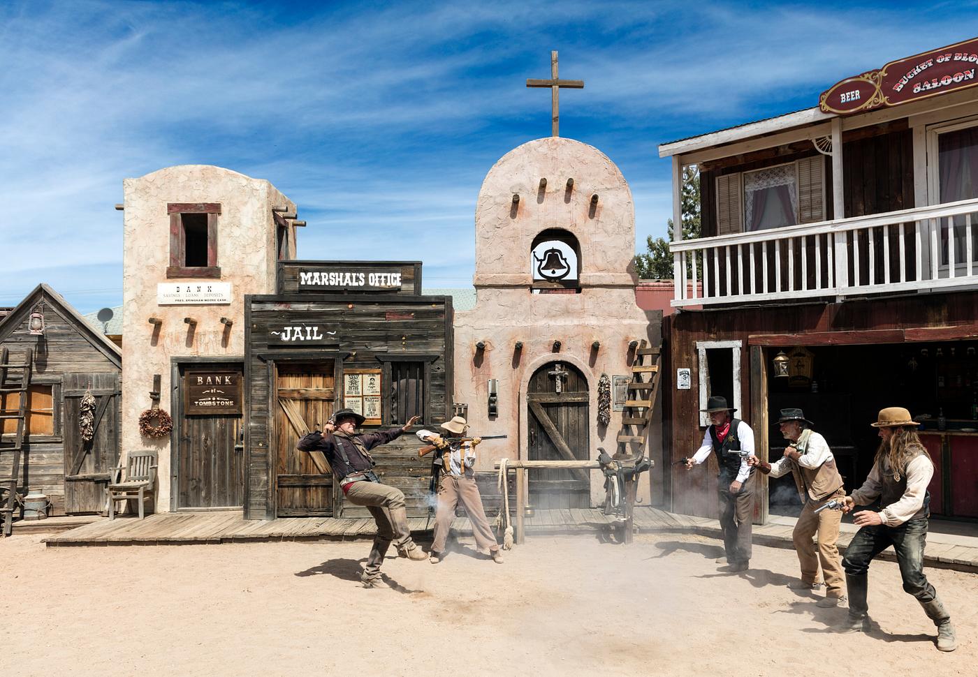 Mock shootout, strictly for visitors’ benefit, in Old Tombstone in southeast Arizona. Original image from Carol M.... Mock shootout, strictly for visitors’ benefit, in Old Tombstone in southeast Arizona. Original image from Carol M....
