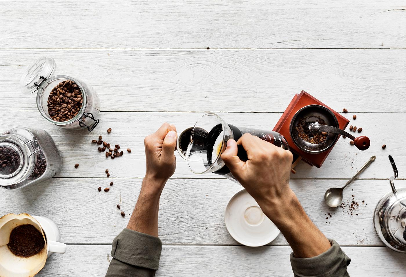 Download Aerial view of people making drip coffee | Free stock ...
