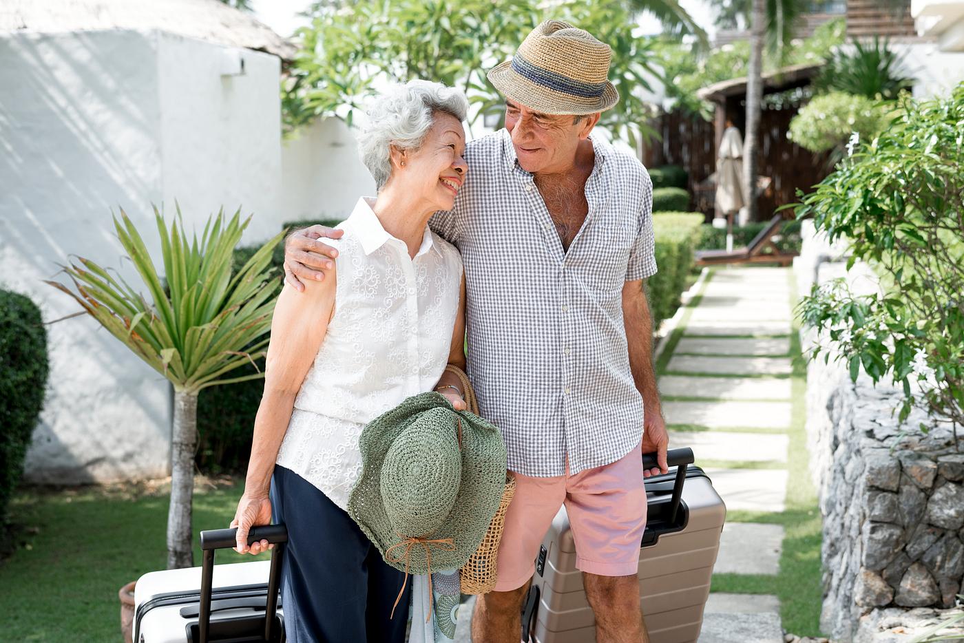Senior couple on vacation - summer, hotel, beach, suitcase, adult, anniversary, arrival, asian, celebrating, chinese, couple... Senior couple on vacation - summer, hotel, beach, suitcase, adult, anniversary, arrival, asian, celebrating, chinese, couple...