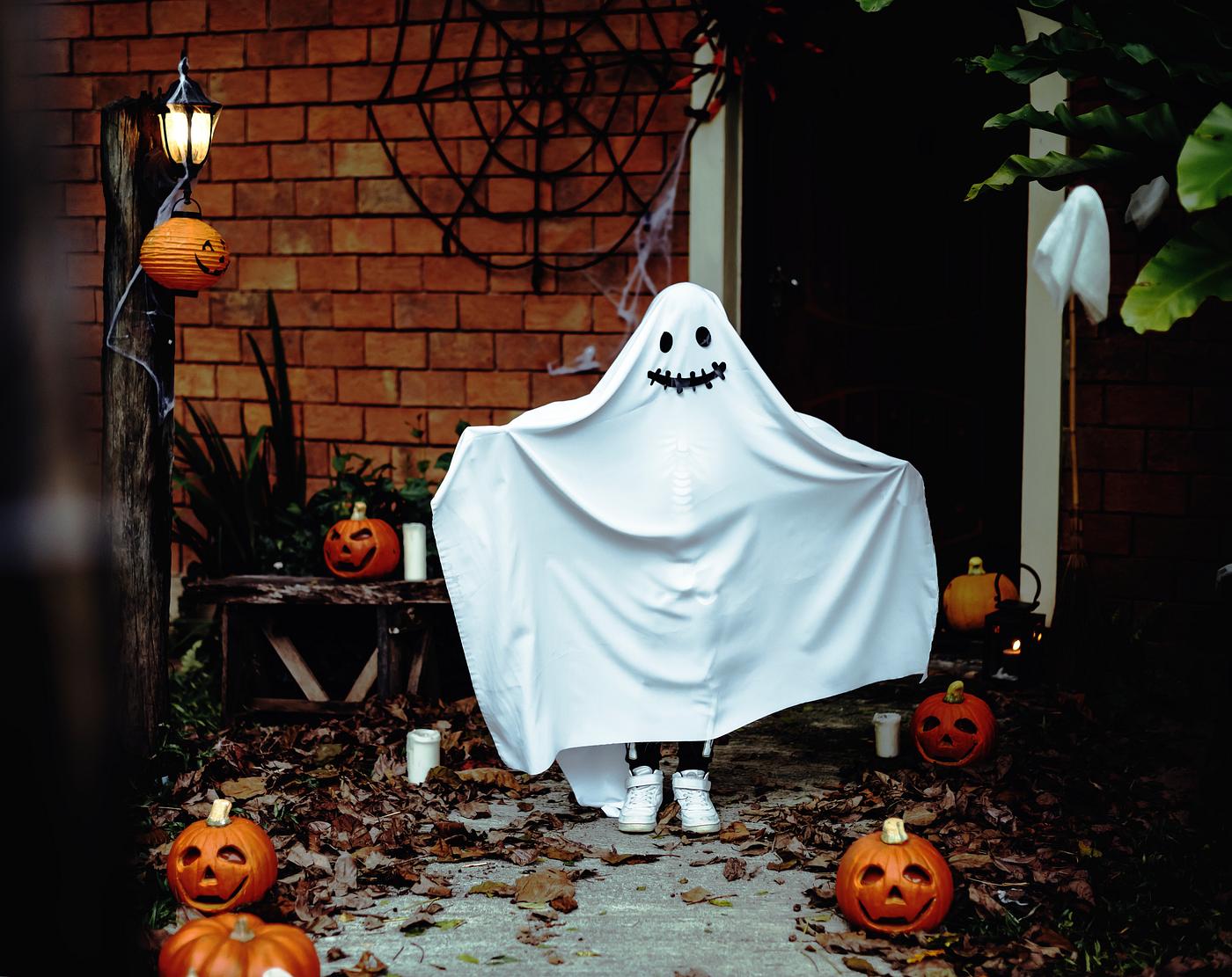 Ghost costume for Halloween party - adorable, autumn, celebration, child, childhood, children, costume, costume party,... Ghost costume for Halloween party - adorable, autumn, celebration, child, childhood, children, costume, costume party,...
