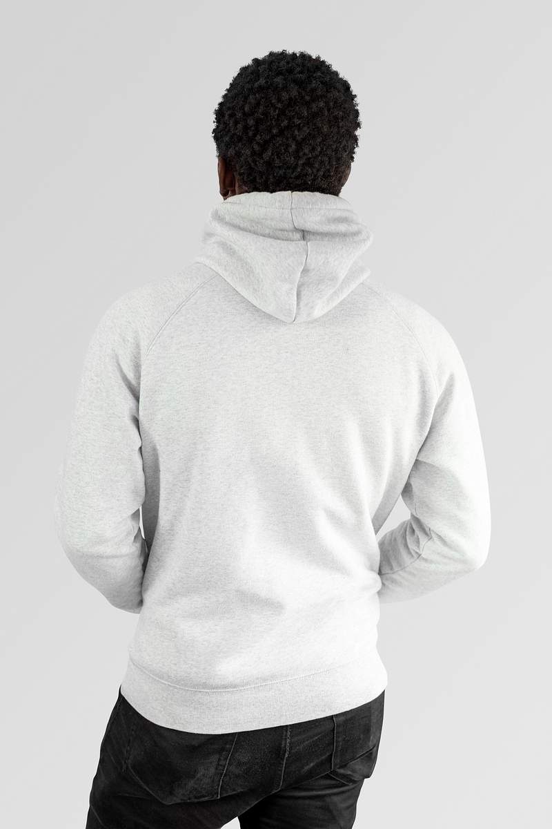 Download Men's white hoodie mockup on black model psd in studio