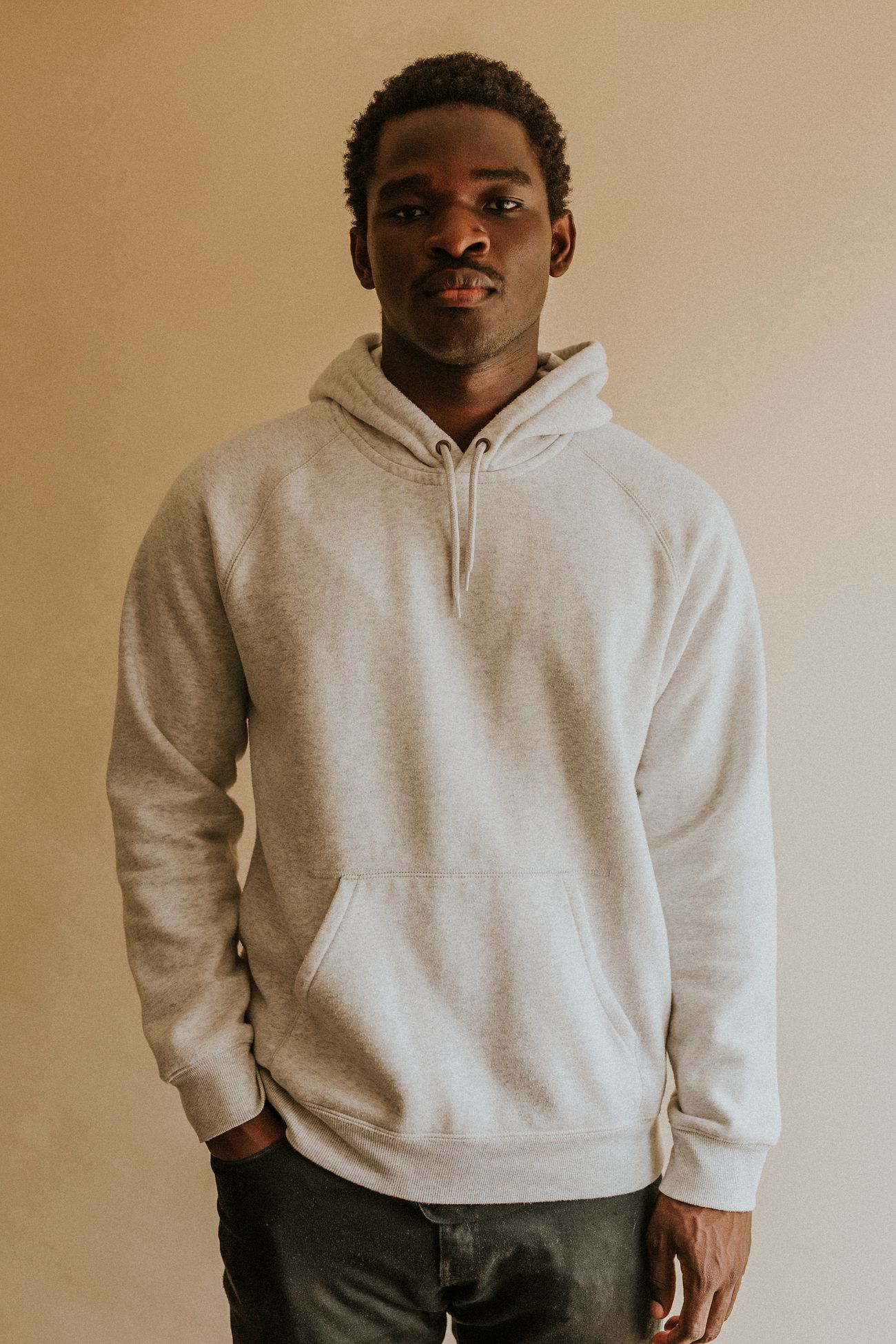 Download African American man in white hoodie mockup