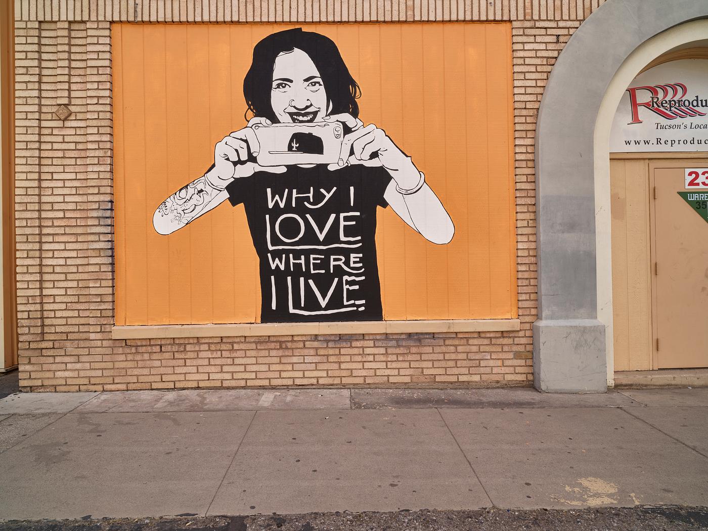 Artist Danny Martin's 2018 "Why I Love Where I Live" mural in Tucson, Arizona. Original image from Carol M.... Artist Danny Martin's 2018 "Why I Love Where I Live" mural in Tucson, Arizona. Original image from Carol M....