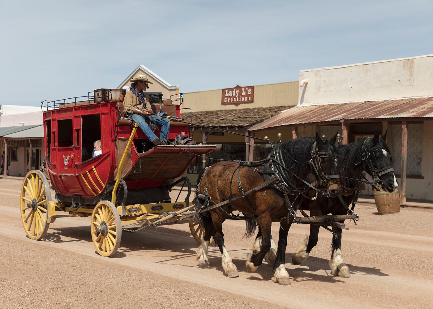 Carol M. Highsmith’s Arizona Photograph A stagecoach rumbles past in Old Tombstone in southeastern Arizona, once a hotbed of Old West gunfights and such at its O.K...