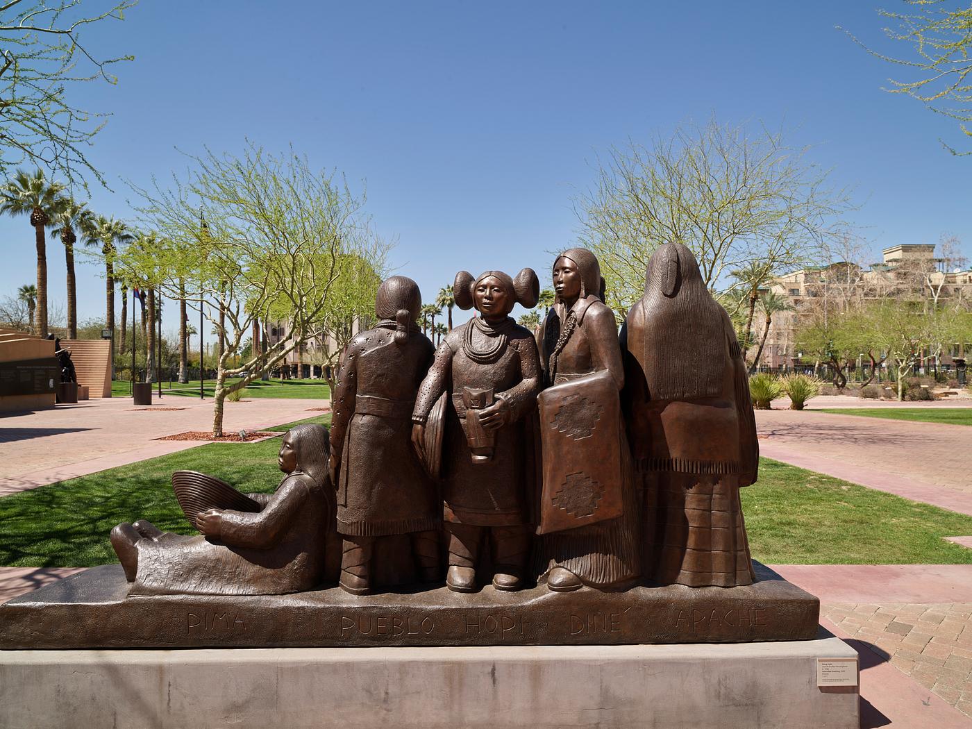 Carol M. Highsmith’s Arizona Photograph Artist Doug Hyde's 1999 "Intertribal Greeting" broze sculpture at the Heard Museum in Phoenix, Arizona, a...