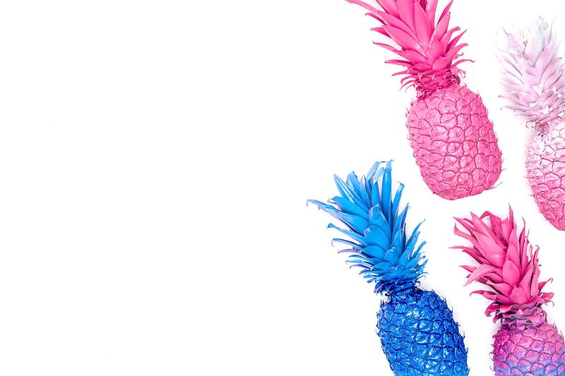 Colorful oineapples Painted pineapples isolated on white background