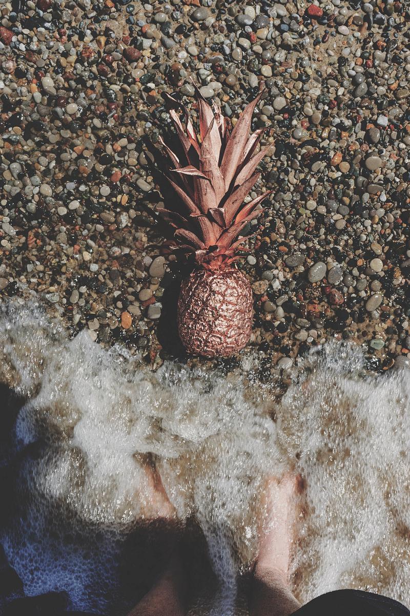 Rose gold pineapple on the seashore Rose gold pineapple on the seashore