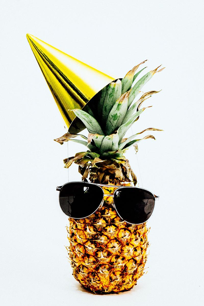 Single festive pineapple with sunglasses Single festive pineapple with sunglasses