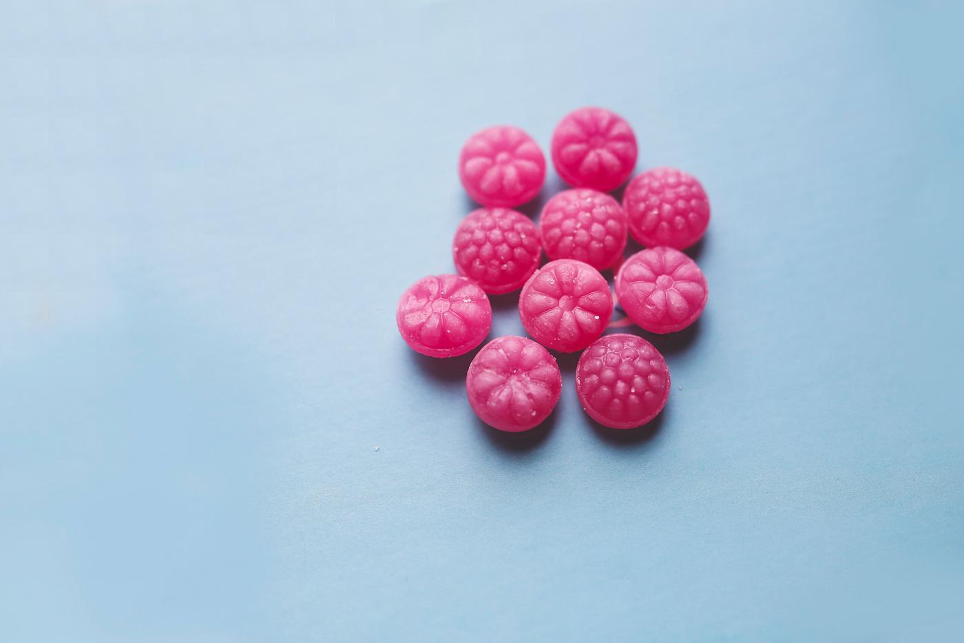 Pink candies on a table Pink candies on a table