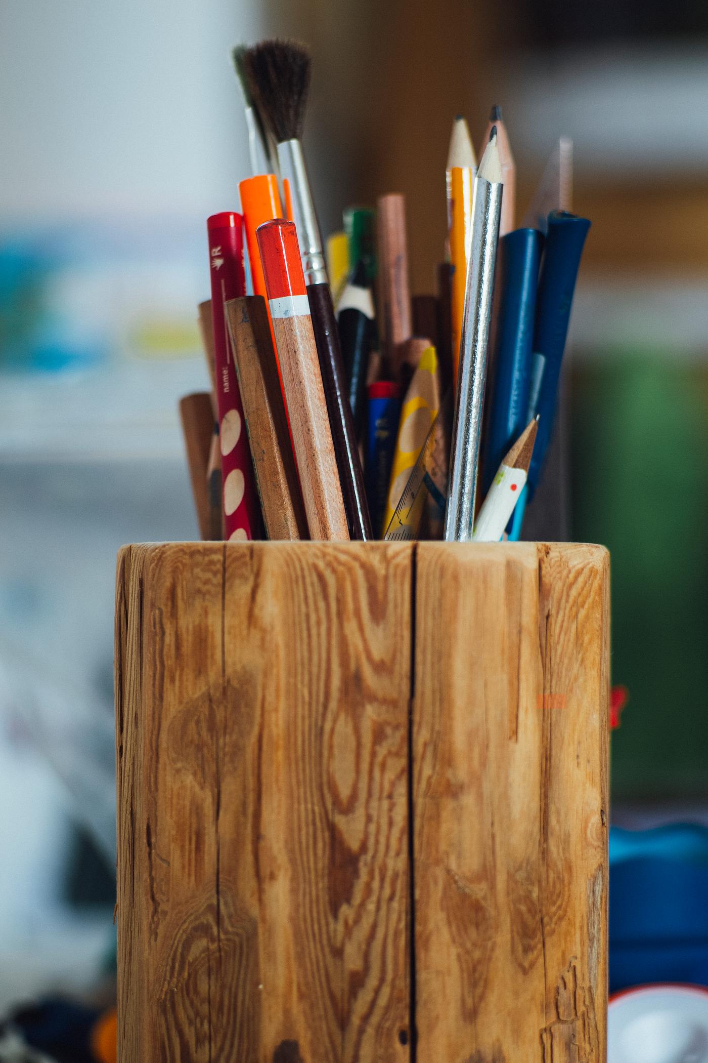 Closeup of a handcraft wooden stationery box Closeup of a handcraft wooden stationery box