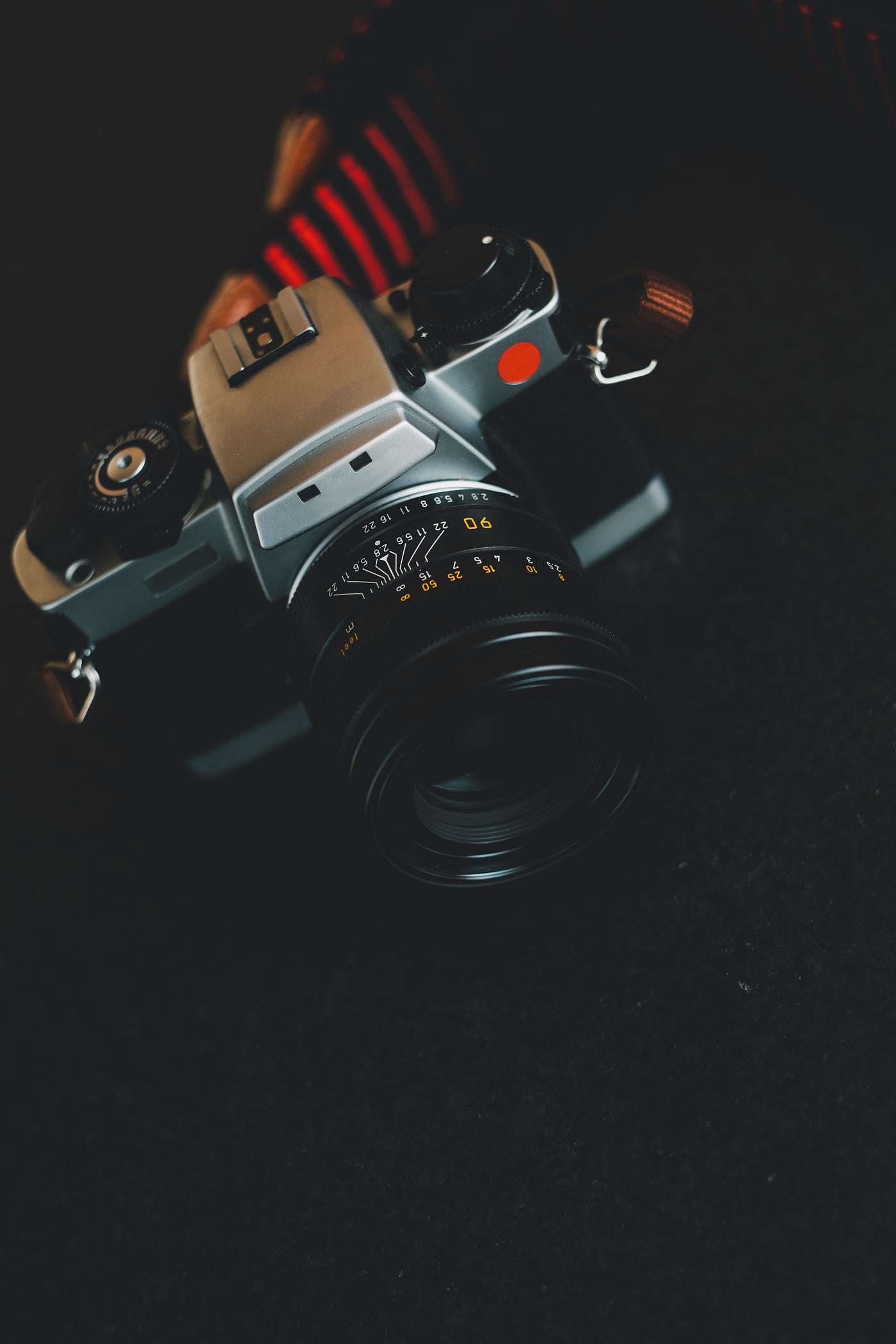 Closeup of a vintage analog single-lens reflex camera Closeup of a vintage analog single-lens reflex camera