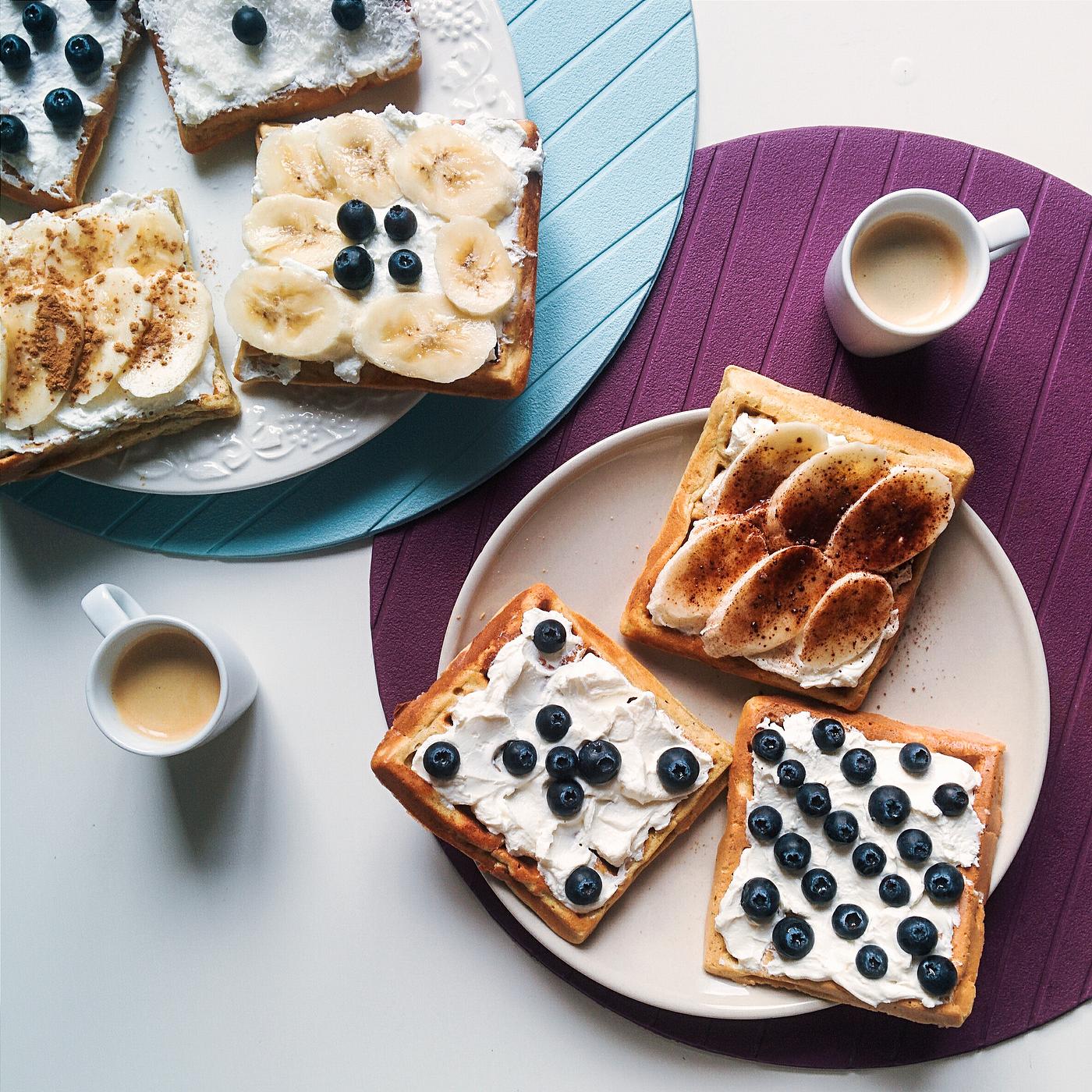 Homemade blueberry and banana waffles Homemade blueberry and banana waffles