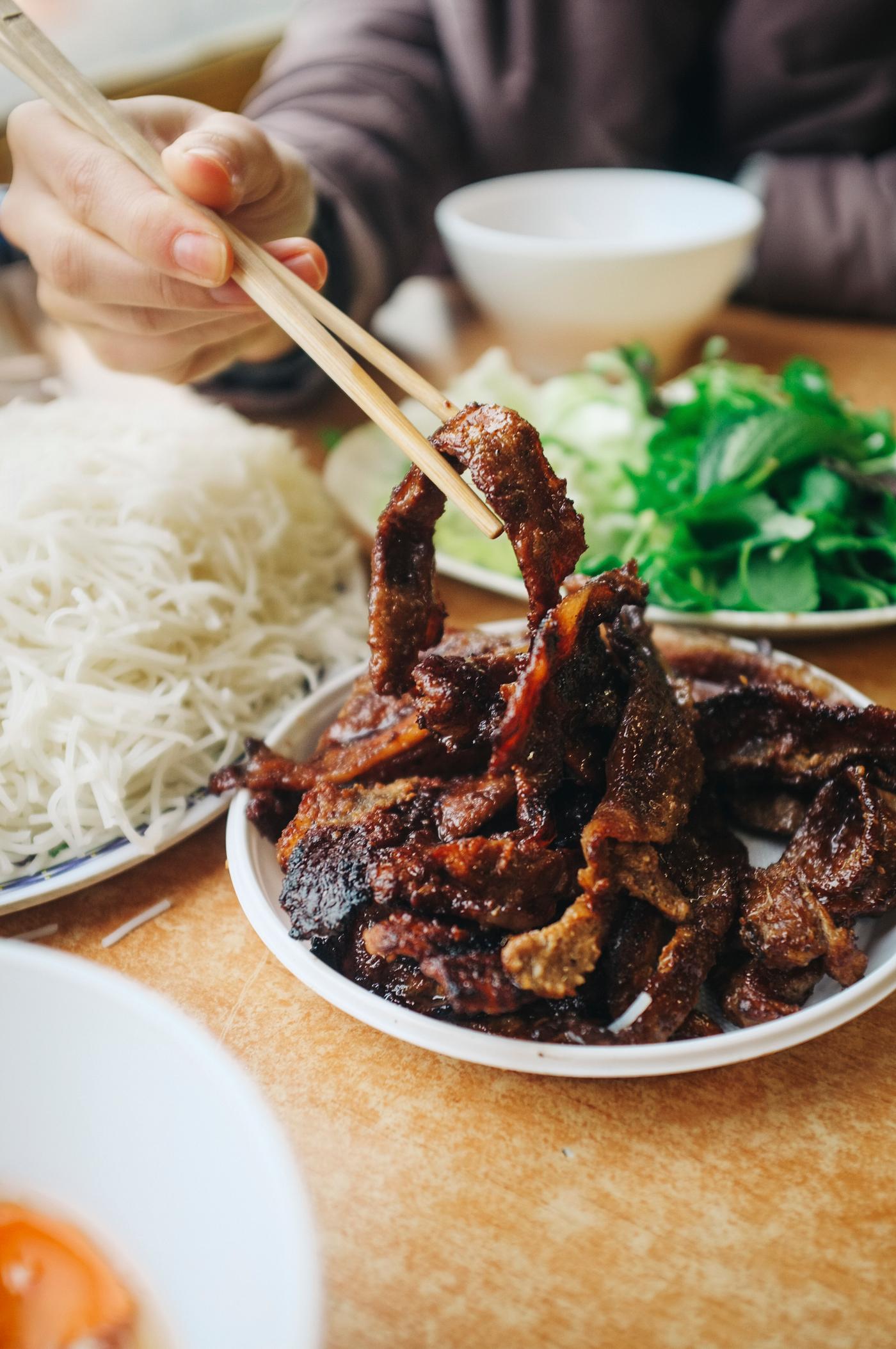 Eating Vietnamese Bun Cha Eating Vietnamese Bun Cha
