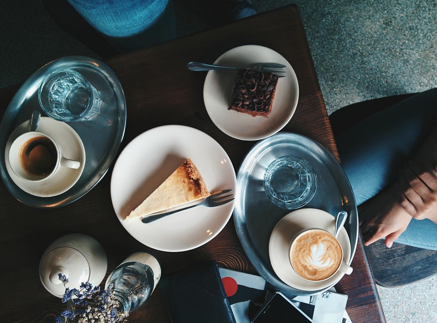 Coffee and cake in a cafe Coffee and cake in a cafe
