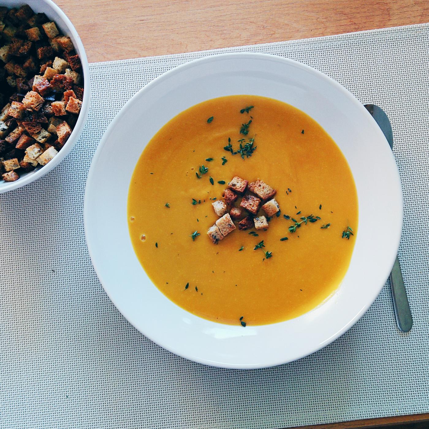 A bowl of Hokkaido pumpkin soup A bowl of Hokkaido pumpkin soup
