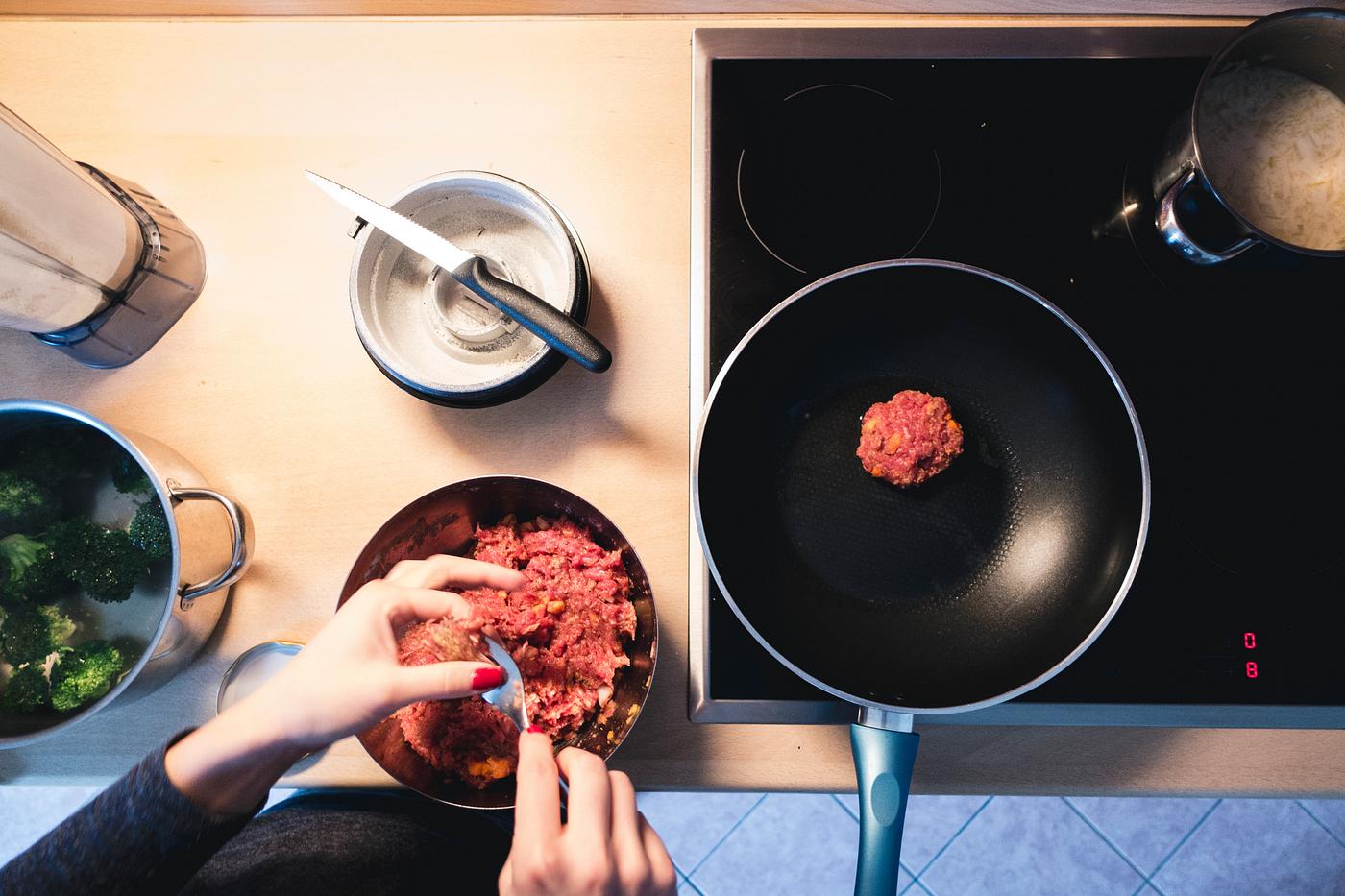 Frying ground beef for a burger Frying ground beef for a burger
