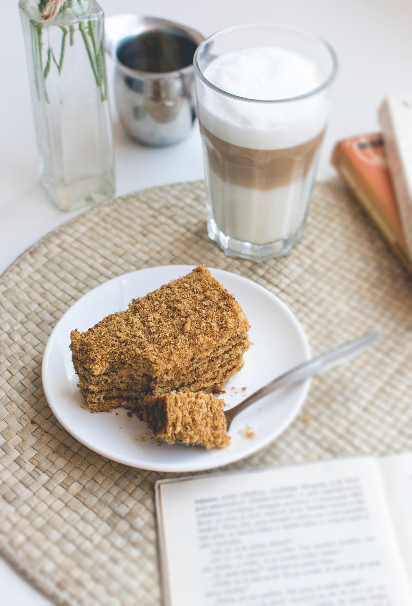 Czech honey cake and caffe latte Czech honey cake and caffe latte