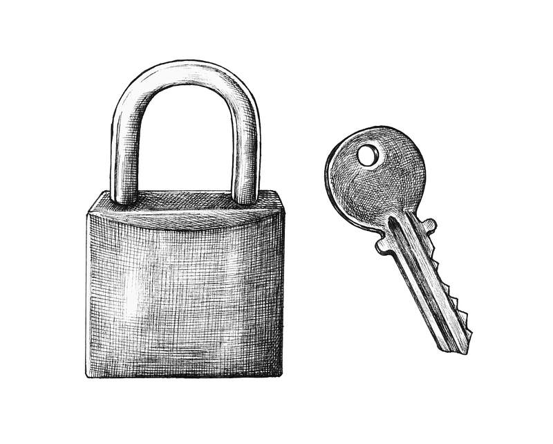 Hand-drawn lock and key illustration