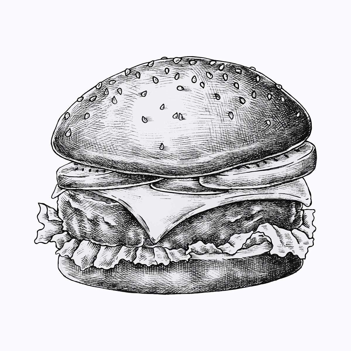 Cheeseburger ink drawing | Royalty free stock illustration - 1200241