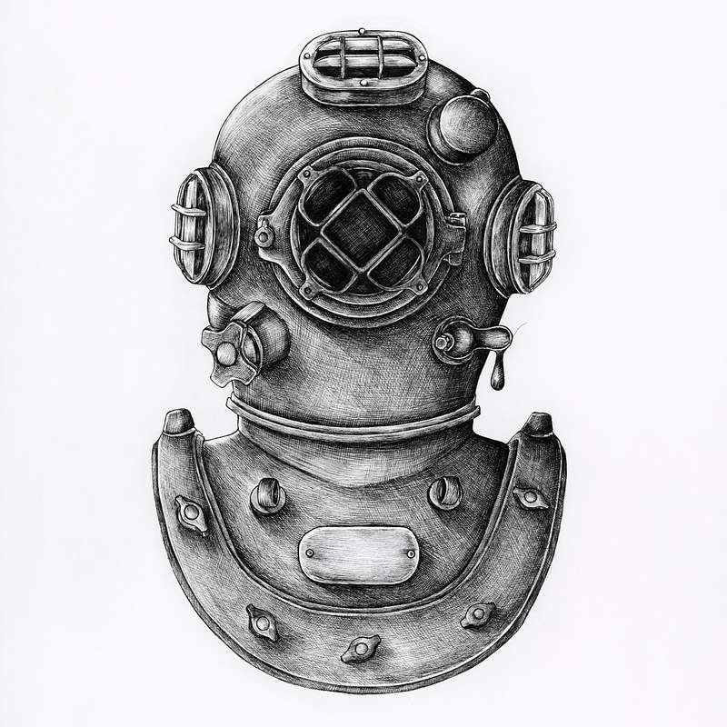 Hand drawn diving helmet isolated Free Photo rawpixel