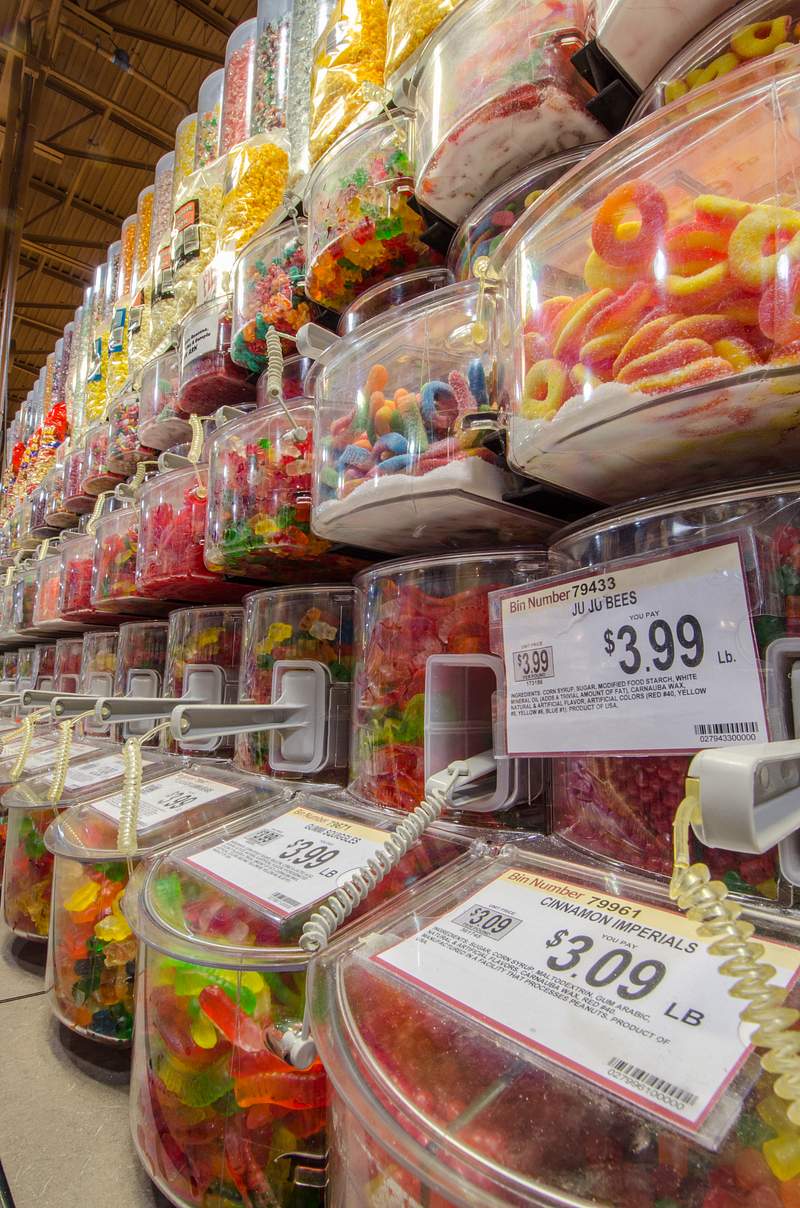 Candy in self-serve bins, at a grocery store… | Free public domain photo Candy in self-serve bins, at a grocery store in Fairfax, Virginia, on March 3, 2011. USDA Photo by Lance Cheung. Original…