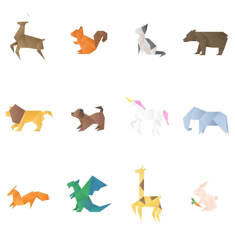 Colorful animals vector origami craft | Free Vector - rawpixel