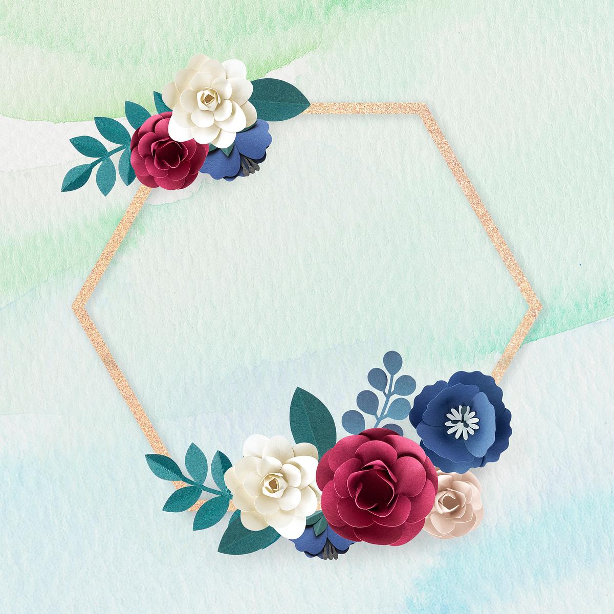 Download Hexagon psd paper craft flower badge | Free PSD | High resolution mockup