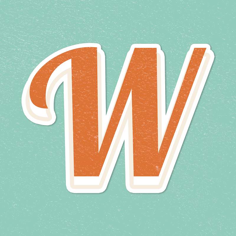 Letter W retro bold font typography and lettering sticker