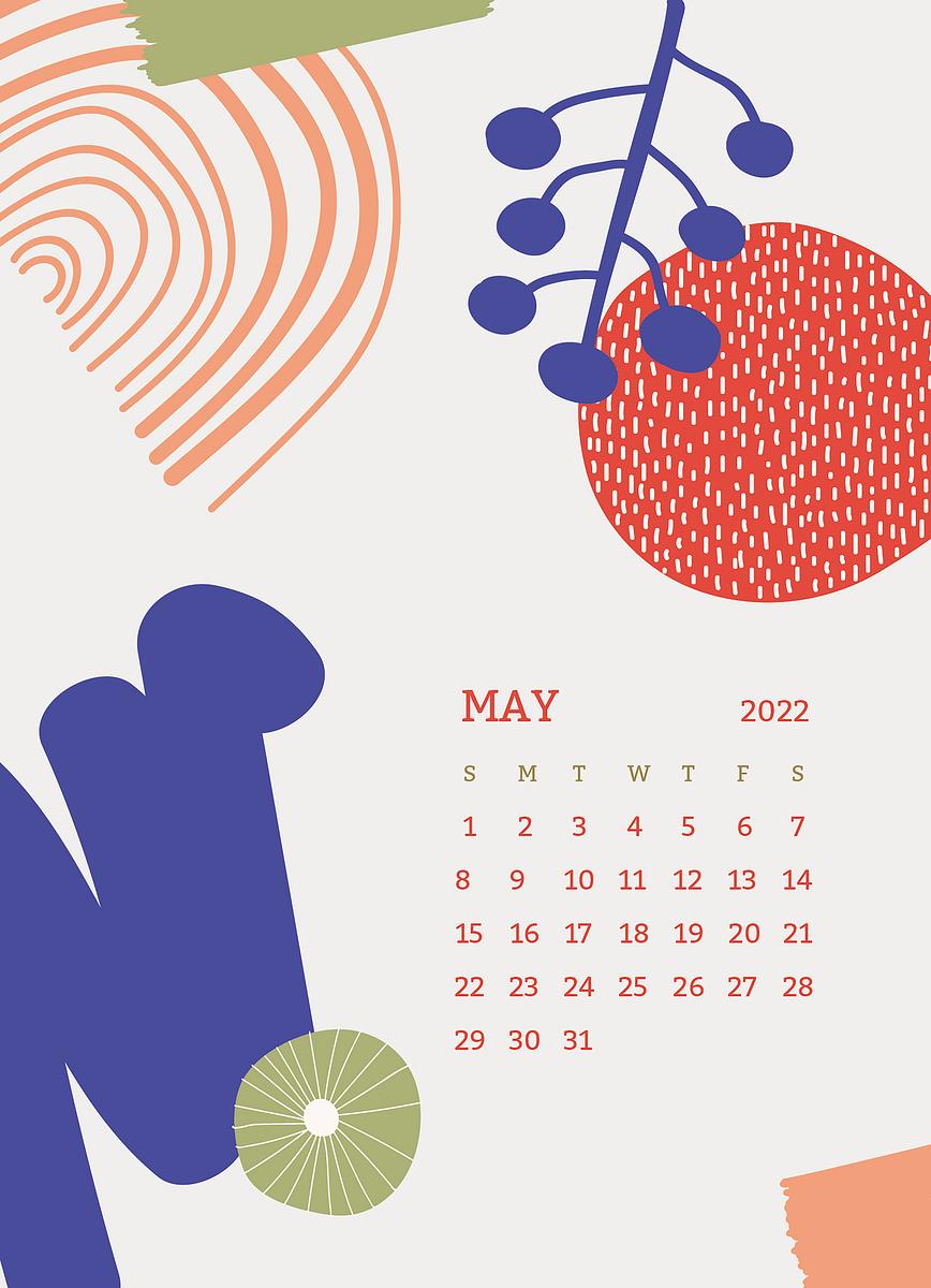 Memphis 2022 May calendar template, Free Vector Template rawpixel