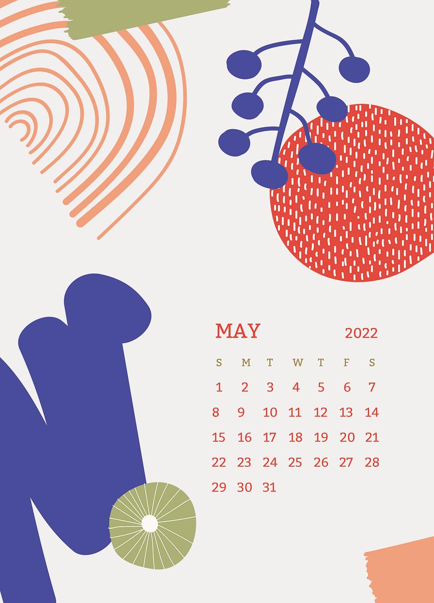 Memphis 2022 May calendar template, Free PSD Template rawpixel