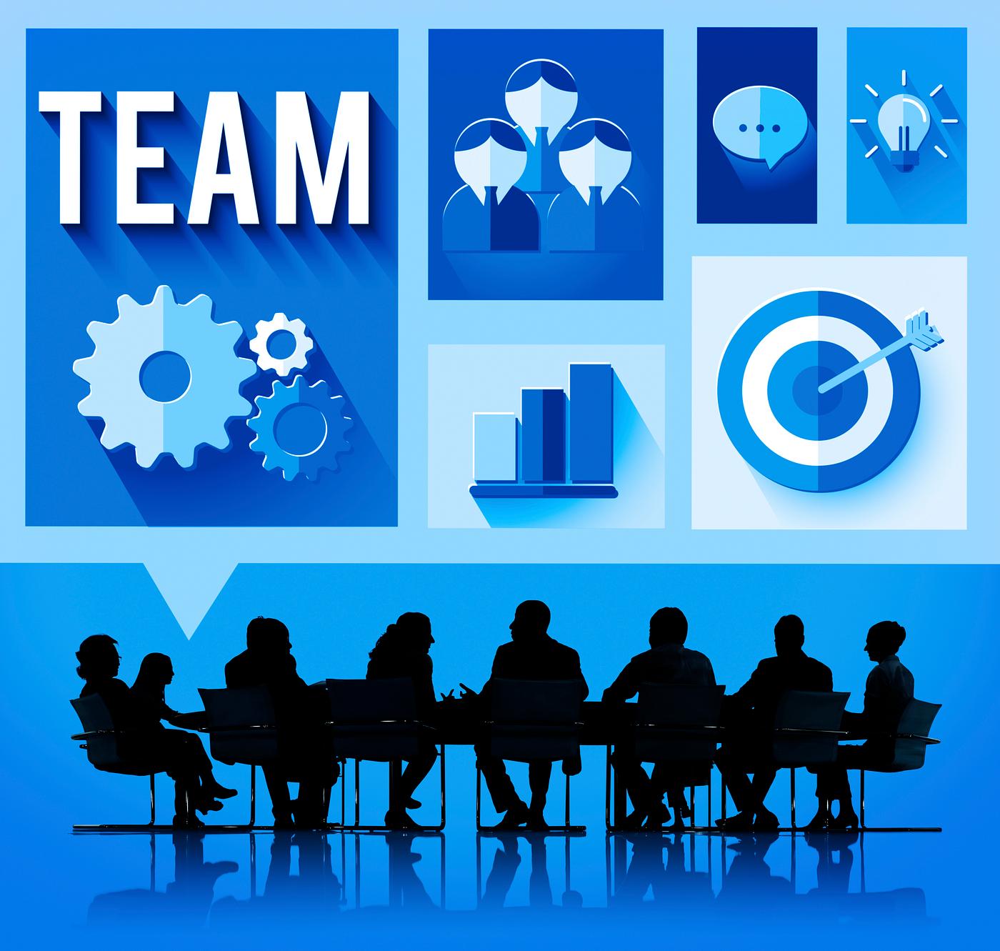 Team illustration with silhouette of business people at a meeting table - achievement, brainstorming, business people,... Team illustration with silhouette of business people at a meeting table - achievement, brainstorming, business people,...