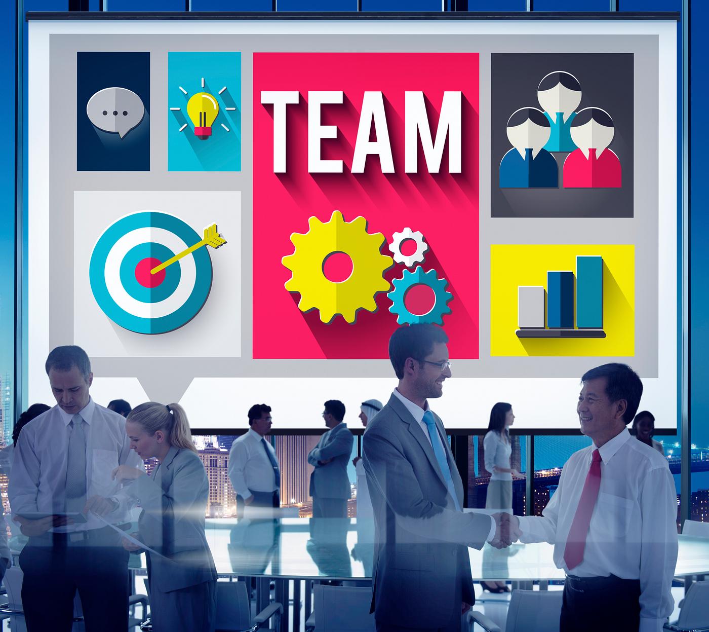Team illustration with silhouette of business people in a meeting room Team illustration with silhouette of business people in a meeting room