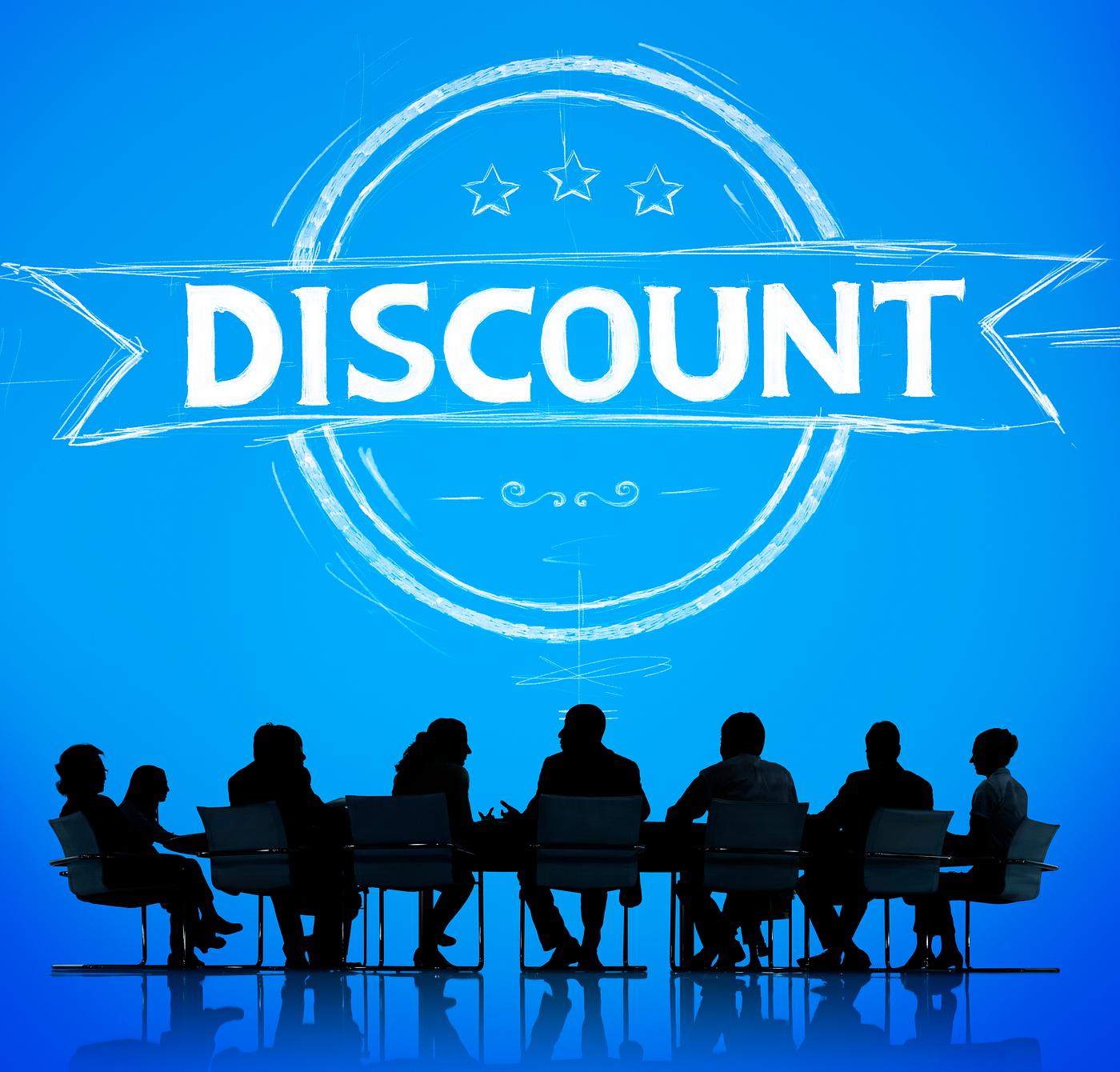 Discount banner illustration with silhouette of business people at a meeting table Discount banner illustration with silhouette of business people at a meeting table