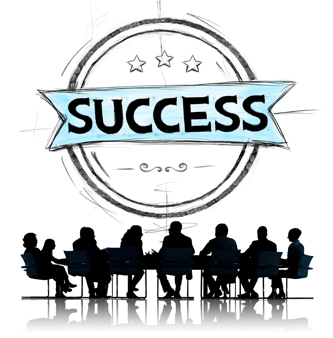 Success banner illustration with silhouette of business people at a meeting table Success banner illustration with silhouette of business people at a meeting table
