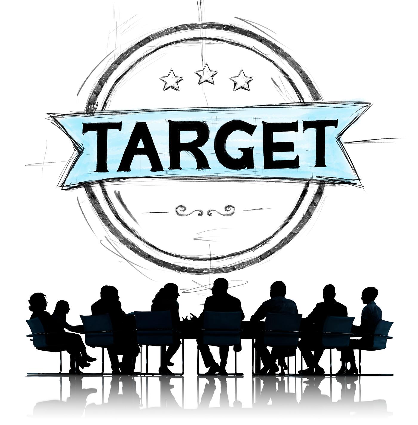 Target banner illustration with silhouette of business people at a meeting table - advertising, aim, aspirations, badge,... Target banner illustration with silhouette of business people at a meeting table - advertising, aim, aspirations, badge,...