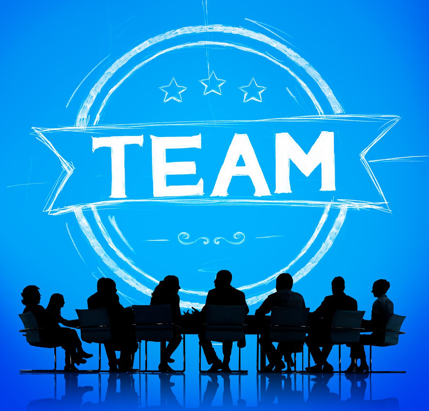 Team banner illustration with silhouette of business people at a meeting table Team banner illustration with silhouette of business people at a meeting table