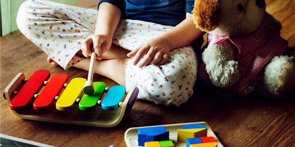 Kid Playing Xylophone Toy Enjoy Concept