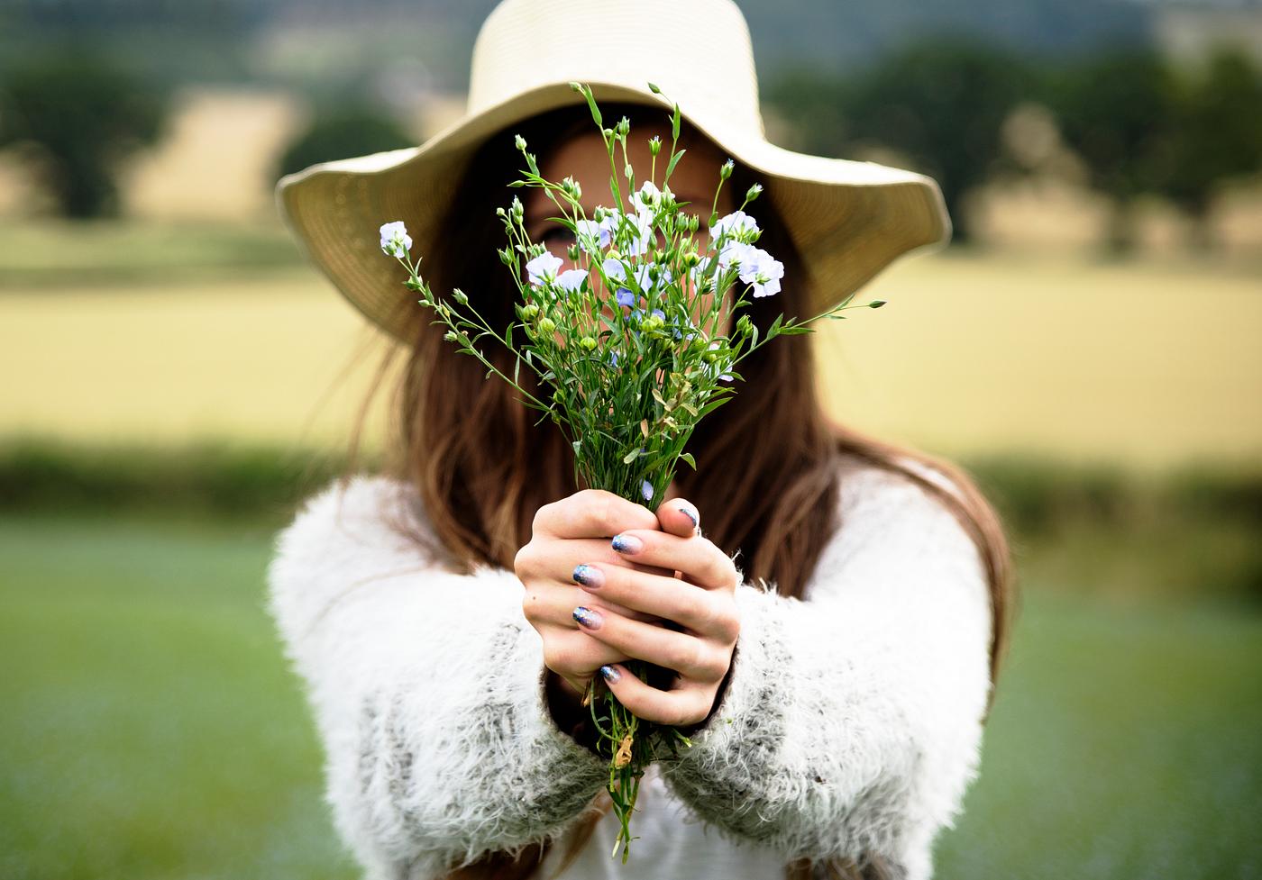 Woman and flowers - field, flower, nature, alone, bloom, blue, botanical, botany, countryside, flaxseed, flora, flowers,... Woman and flowers - field, flower, nature, alone, bloom, blue, botanical, botany, countryside, flaxseed, flora, flowers,...