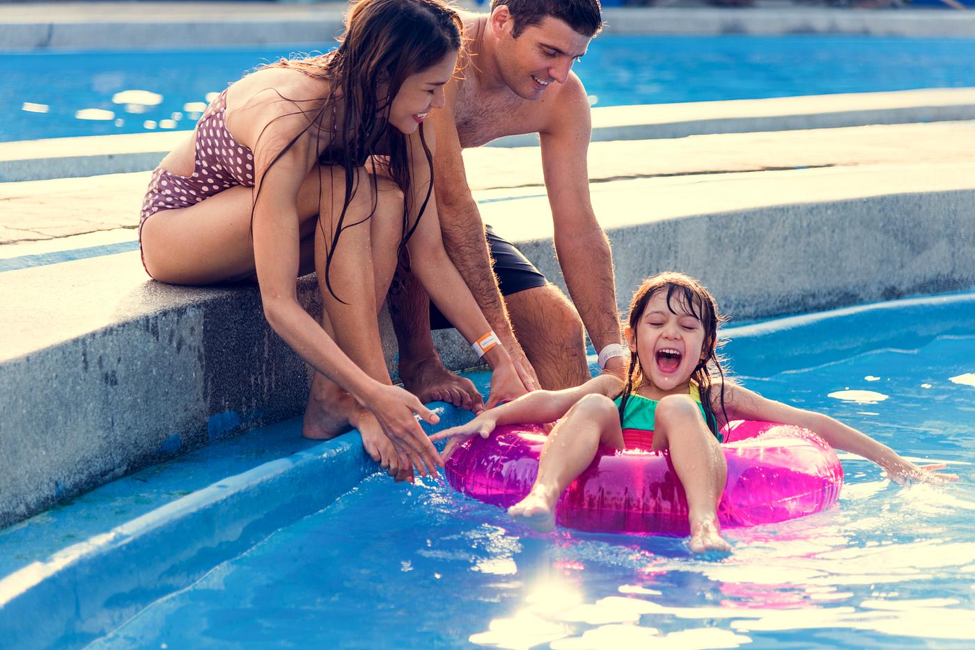 Family Swimming Pool Playing Togetherness Summer Holiday Family Swimming Pool Playing Togetherness Summer Holiday