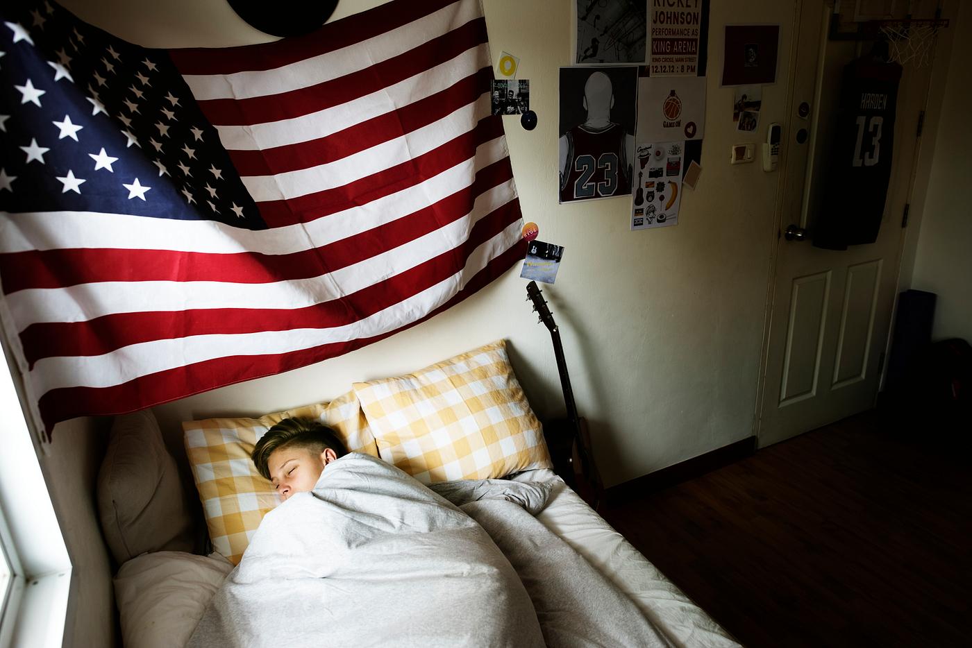 Young caucasian boy sleeping in bed Young caucasian boy sleeping in bed