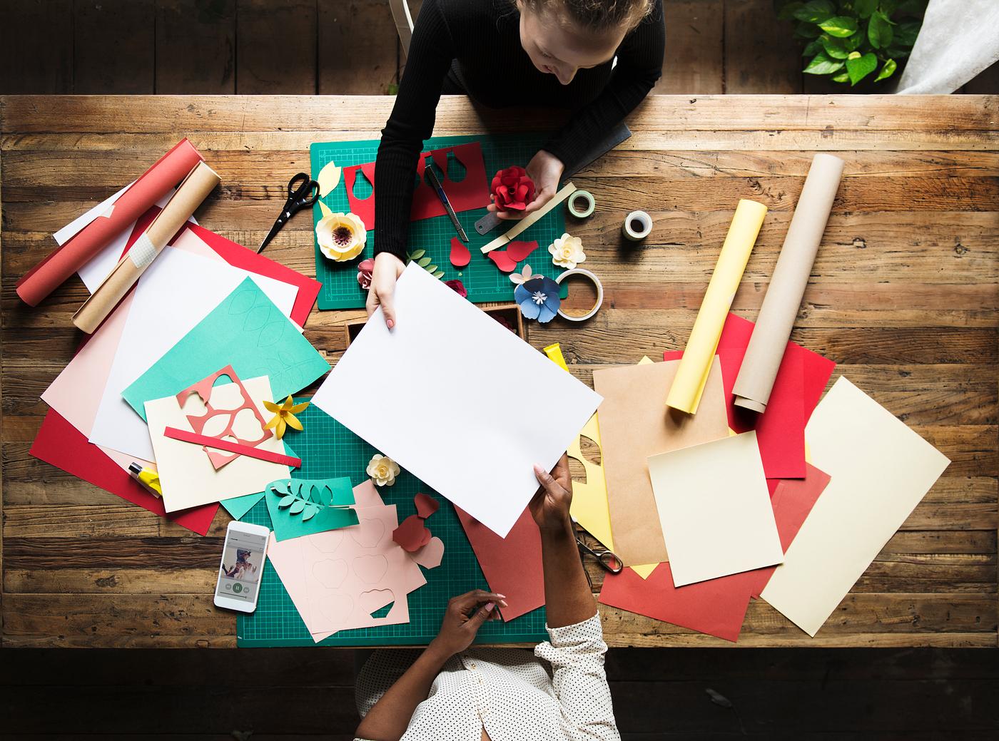 Download Premium Photo Of Aerial View Of Messy Paper Craft Work Table Download Premium Photo Of Aerial View Of Messy Paper Craft Work Table