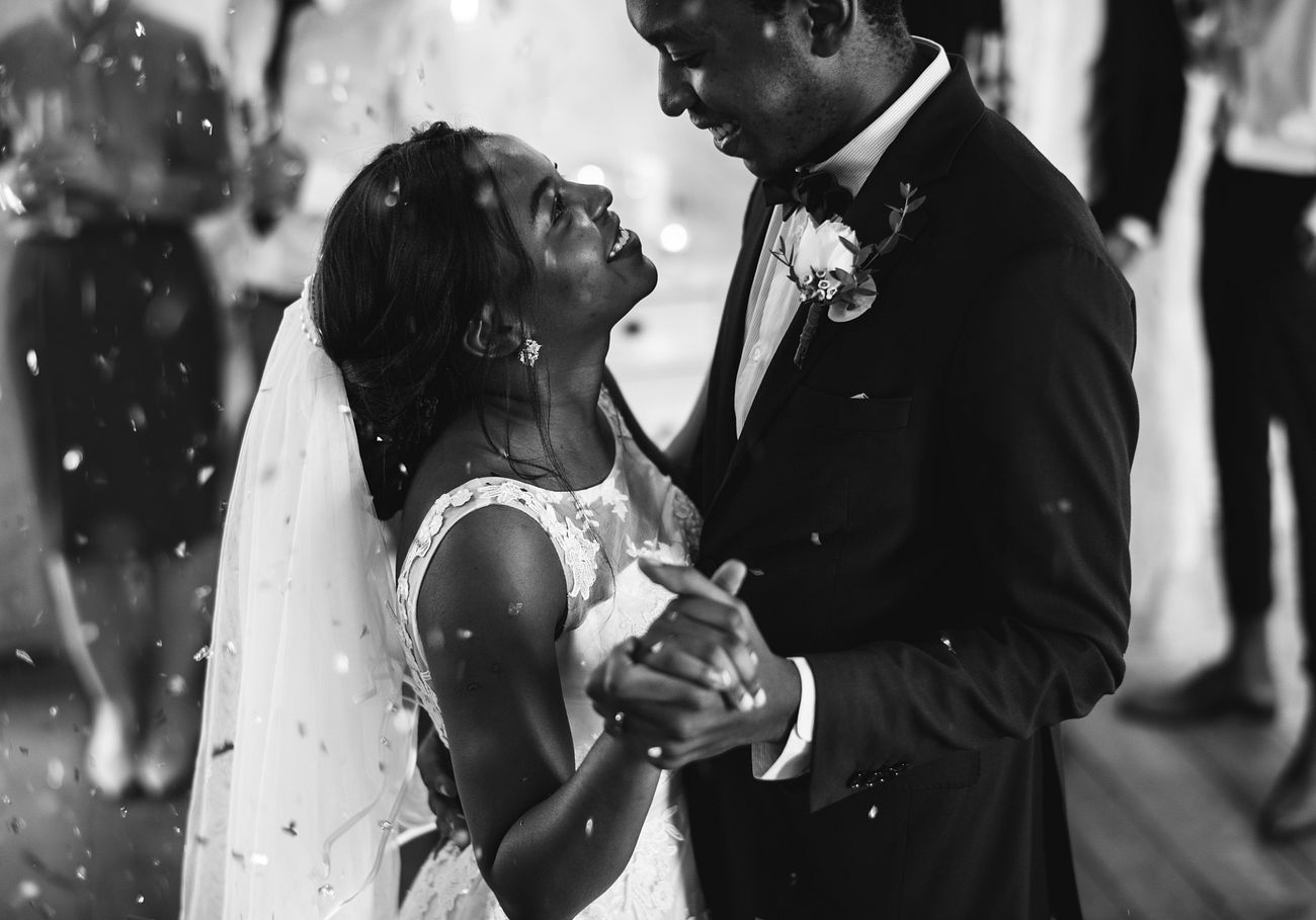 Black couple dancing on their wedding day Royalty free photo picture
