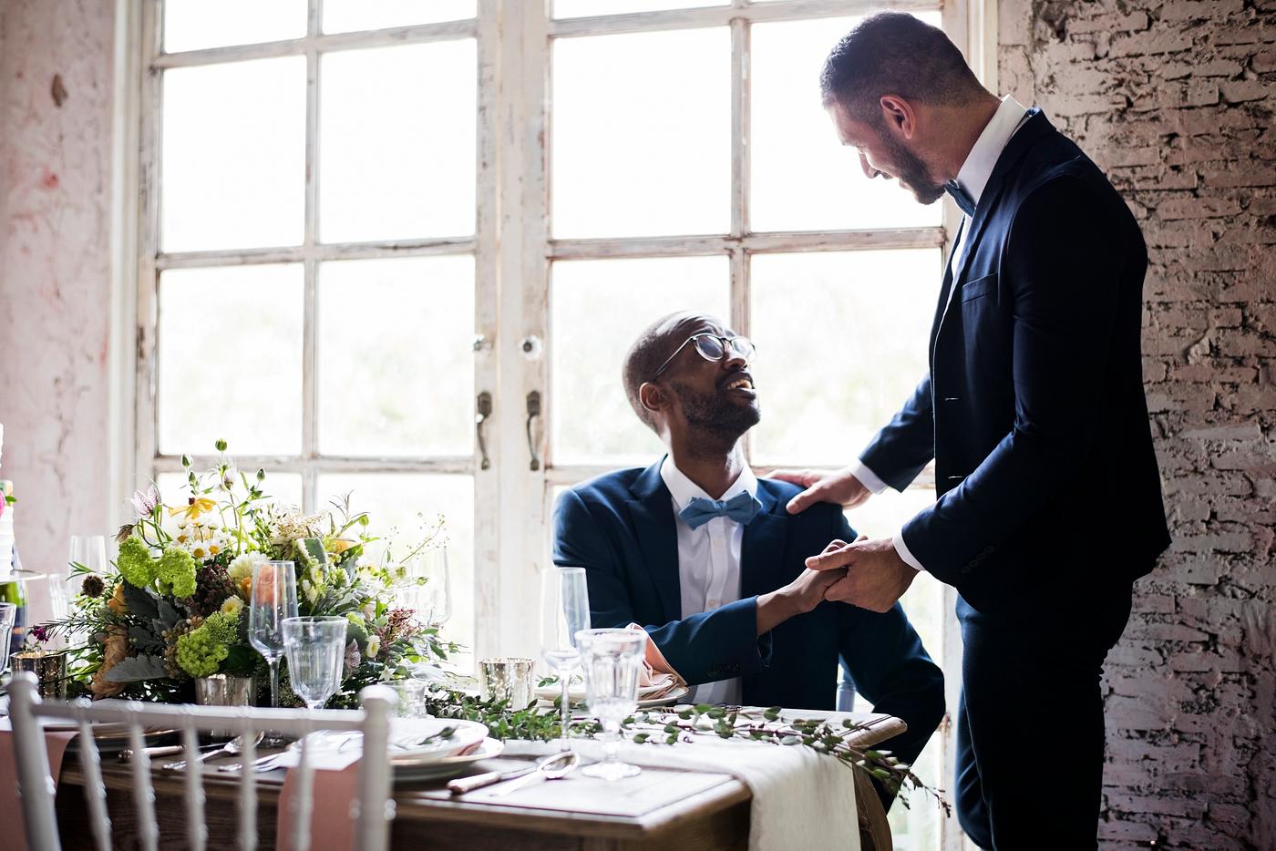african descent, banquet, black, caucasian, celebration, ceremony, cheerful, couple, diversity, gay couple, grooms,... african descent, banquet, black, caucasian, celebration, ceremony, cheerful, couple, diversity, gay couple, grooms,...