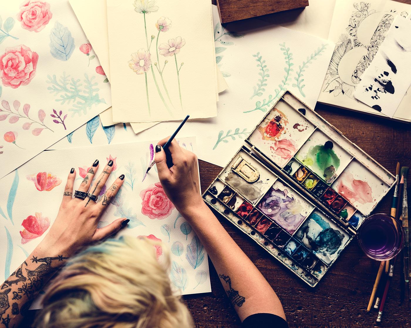 activity, aerial view, art, artist, brush, color, color palette, colorful, creativity, design, drawing, flower, hands,... activity, aerial view, art, artist, brush, color, color palette, colorful, creativity, design, drawing, flower, hands,...