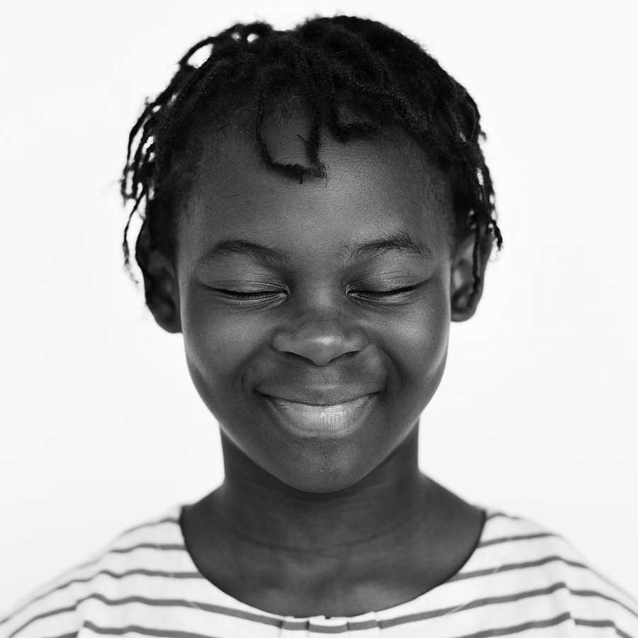 Portrait of a Congolese kid Portrait of a Congolese kid - african, african descent, alone, black and white, casual, cheerful, child, closed eyes…