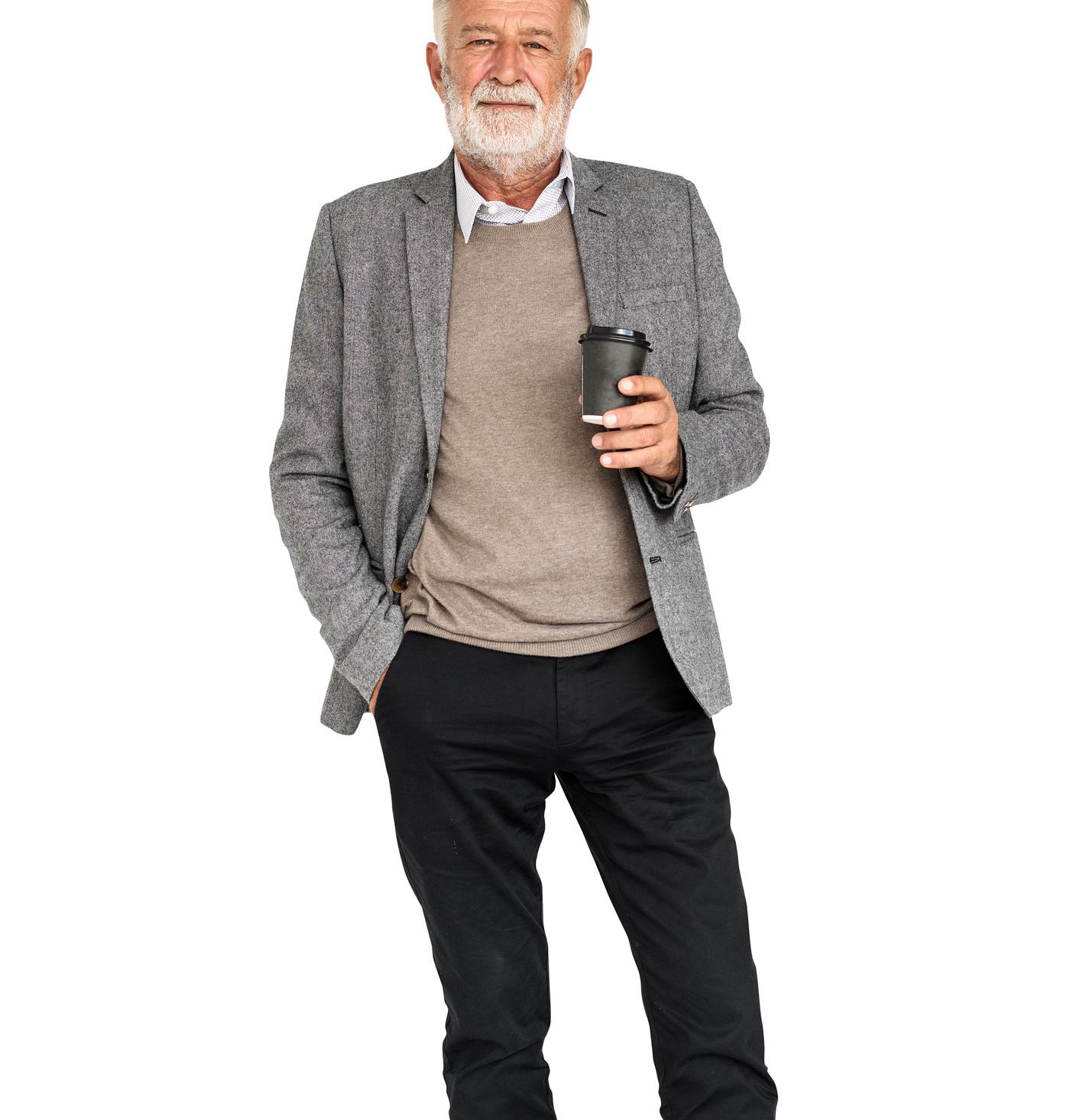 isolated on white, coffee, elderly, hat, hold, holding, laptop, man, profile, senior, stand, standing, tea isolated on white, coffee, elderly, hat, hold, holding, laptop, man, profile, senior, stand, standing, tea